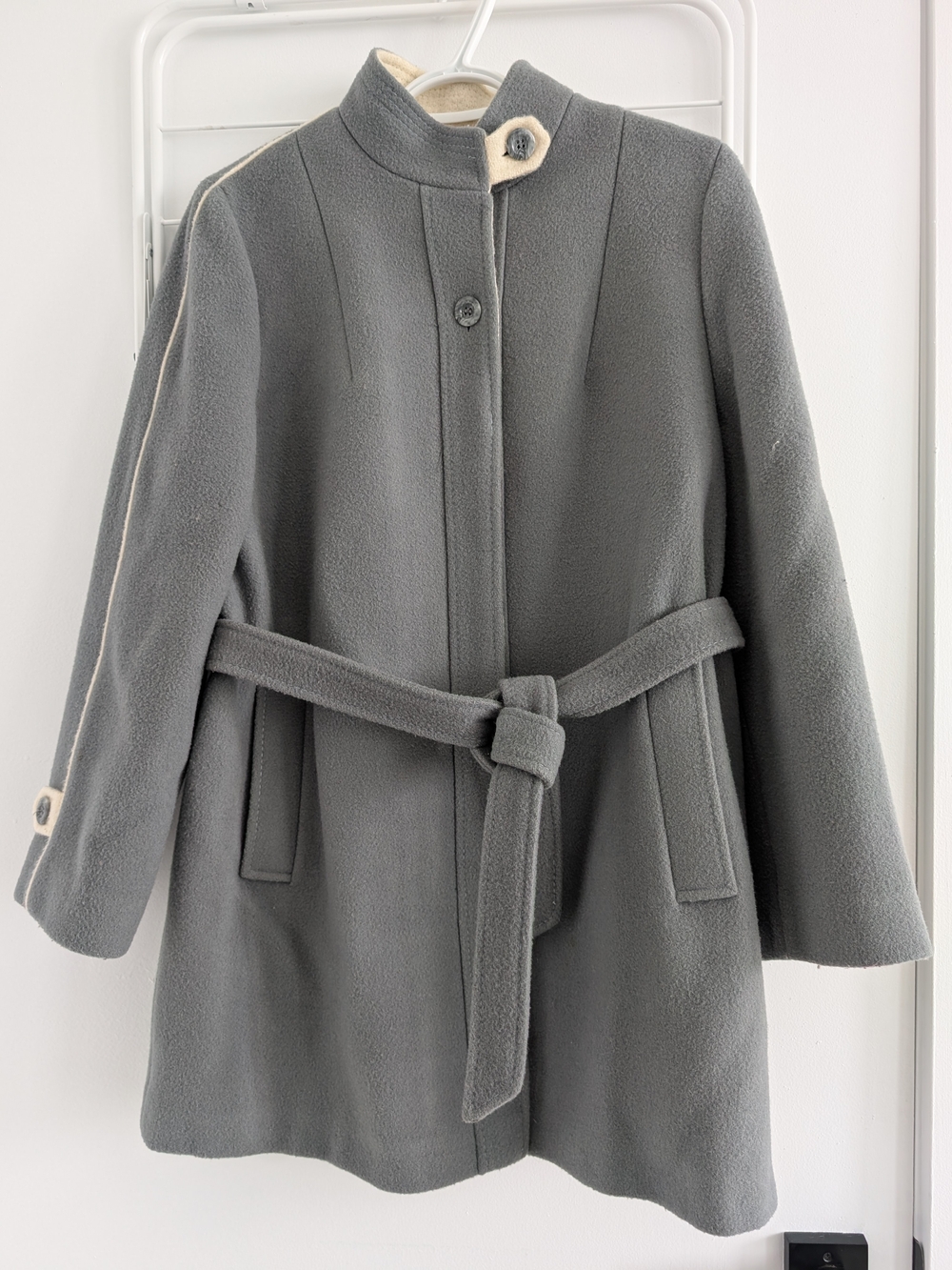 Women's Blue Gray Wool-Blend Coat - Classic Button Front